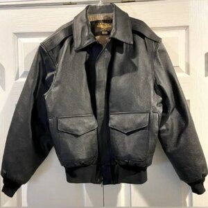 Air Force Landing Leather Jacket Mens Medium Black Flight Bomber Pilot Flyers